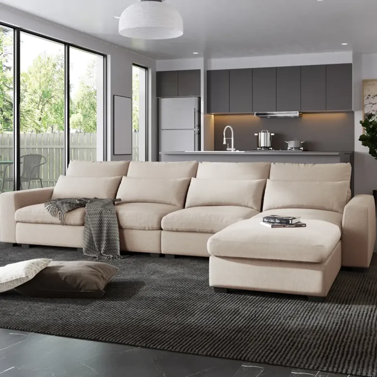 Modern Large L-Shape Feather Filled Sectional Sofa