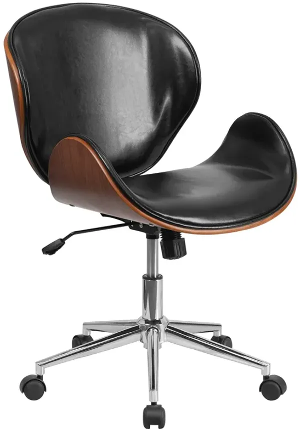 Flash Furniture Tana Mid-Back Walnut Wood Conference Office Chair in Black LeatherSoft