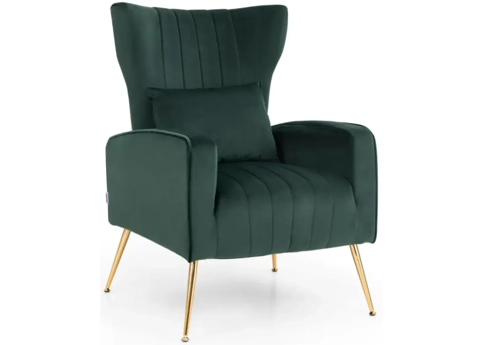 Hivvago Velvet Upholstered Wingback Chair with Lumbar Pillow and Golden Metal Legs