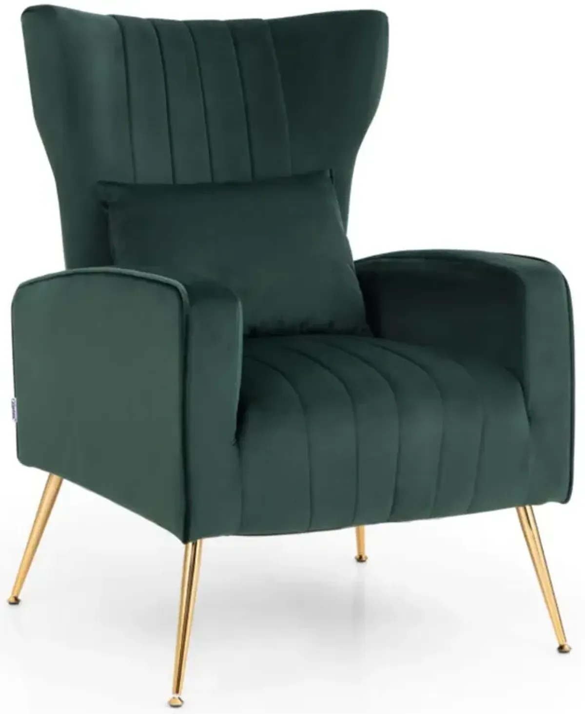 Hivvago Velvet Upholstered Wingback Chair with Lumbar Pillow and Golden Metal Legs