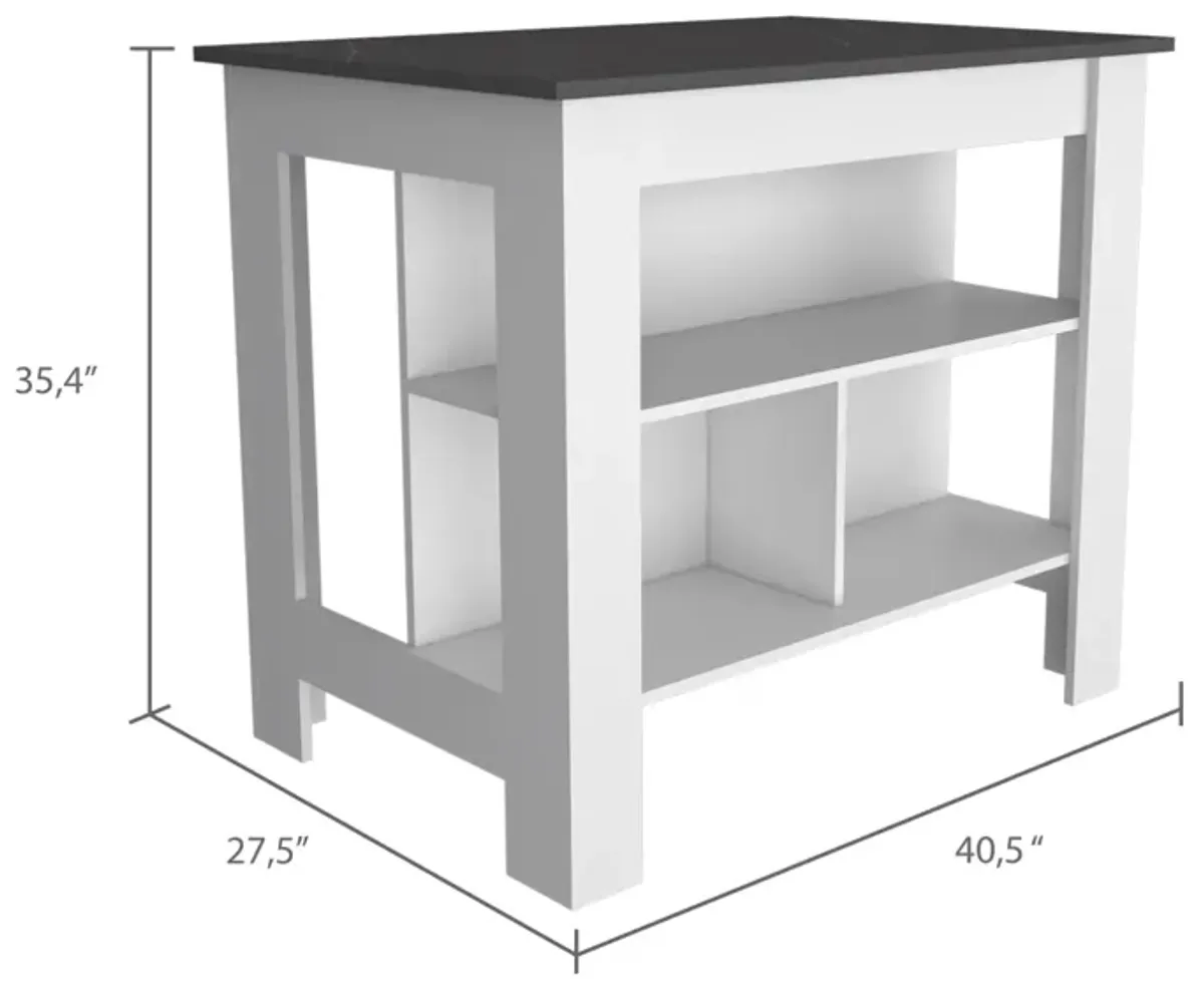 Cala Kitchen Island, Four Legs, Three Shelves - White Onyx