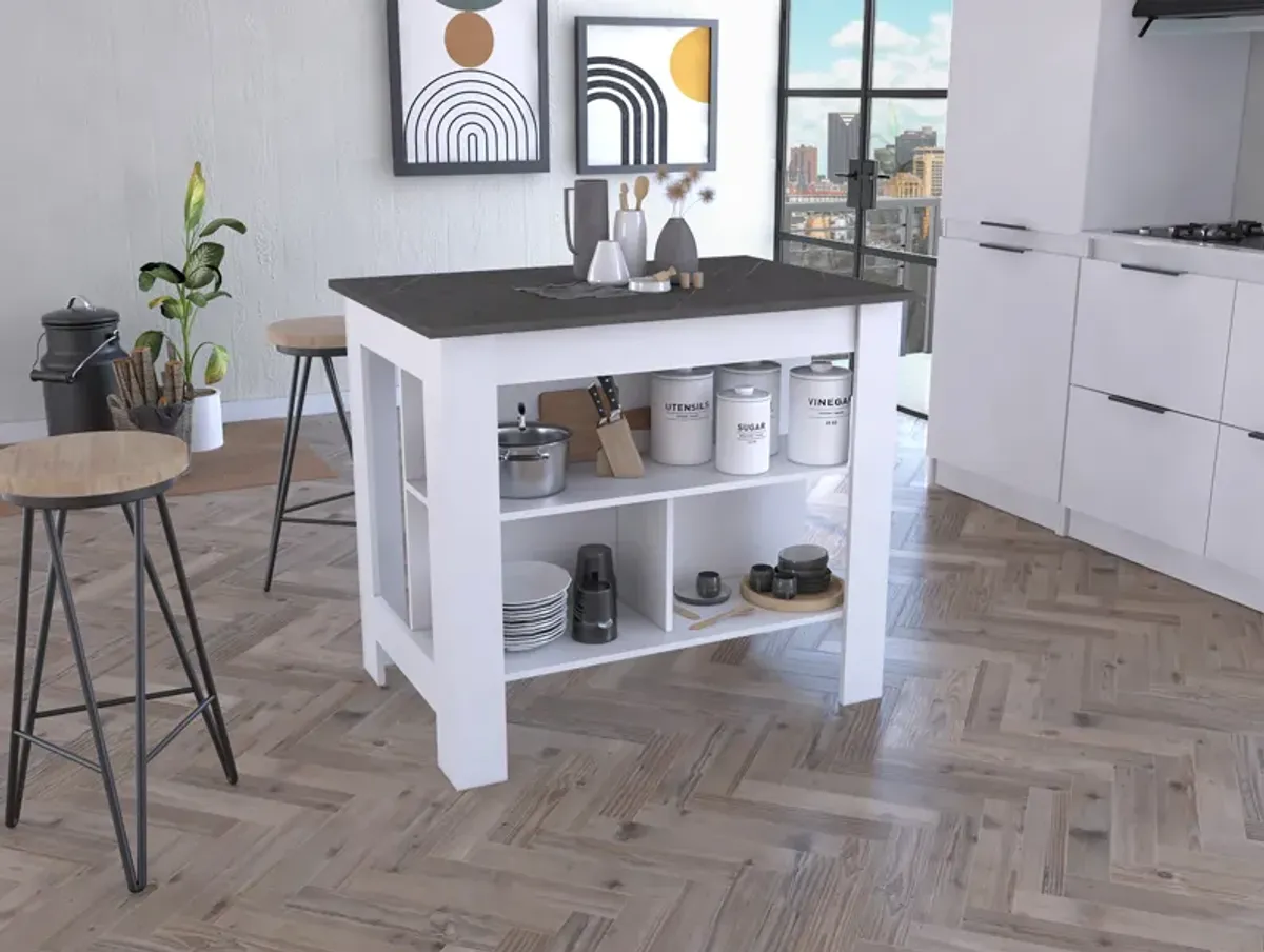 Streamdale Cala Kitchen Island, Four Legs, Three Shelves - White Onyx