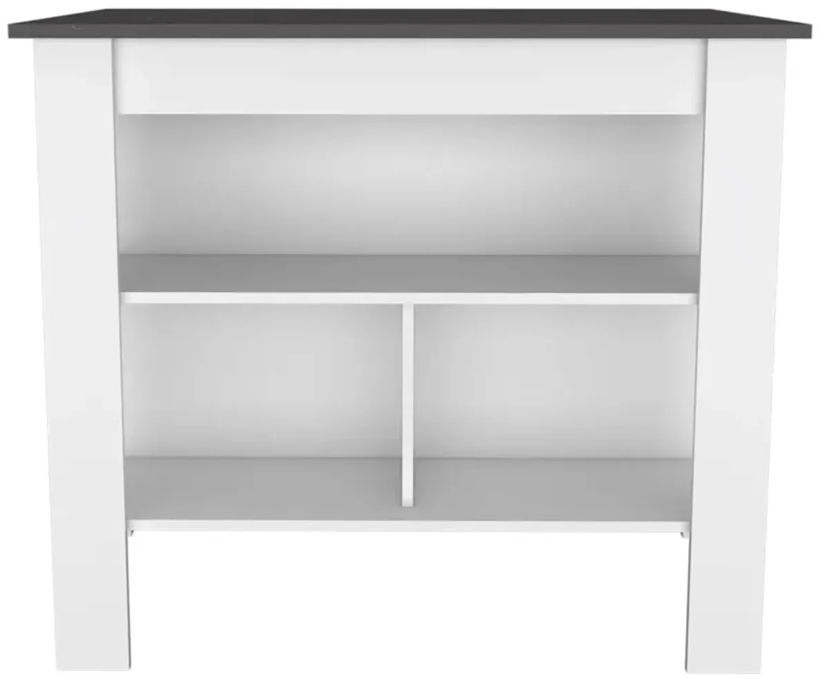 Cala Kitchen Island, Four Legs, Three Shelves - White Onyx