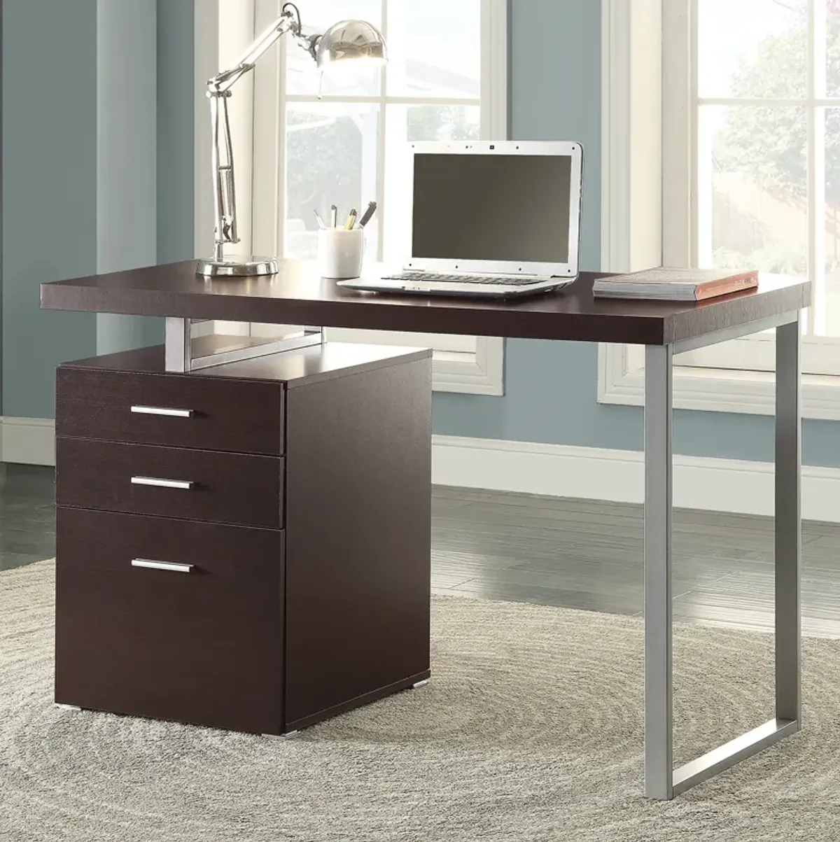 3-Drawer Office Desk in Cappuccino Finish