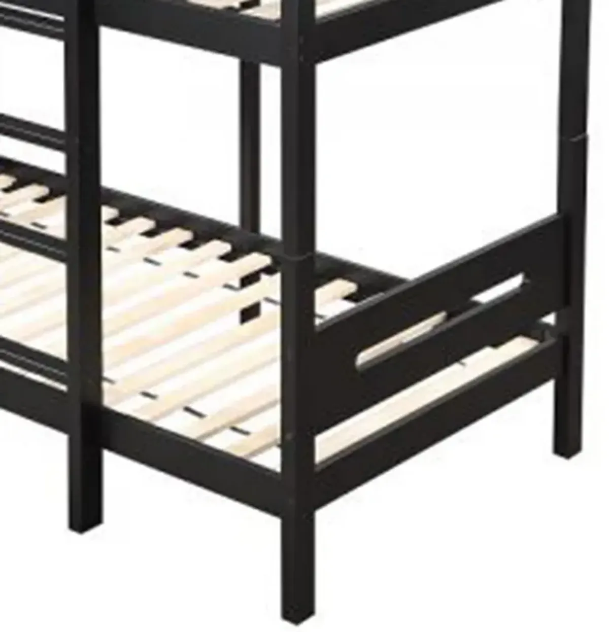 Asin Twin Bunk Bed with Front Facing Ladder, Solid Pine Wood, Black Finish - Benzara