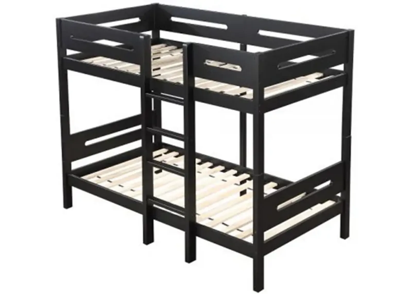 Asin Twin Bunk Bed with Front Facing Ladder, Solid Pine Wood, Black Finish - Benzara