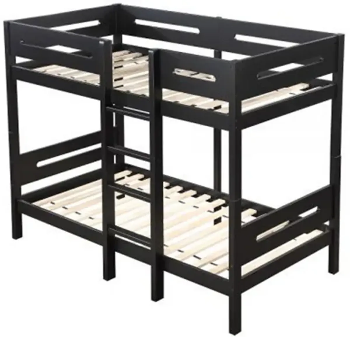 Asin Twin Bunk Bed with Front Facing Ladder, Solid Pine Wood, Black Finish - Benzara