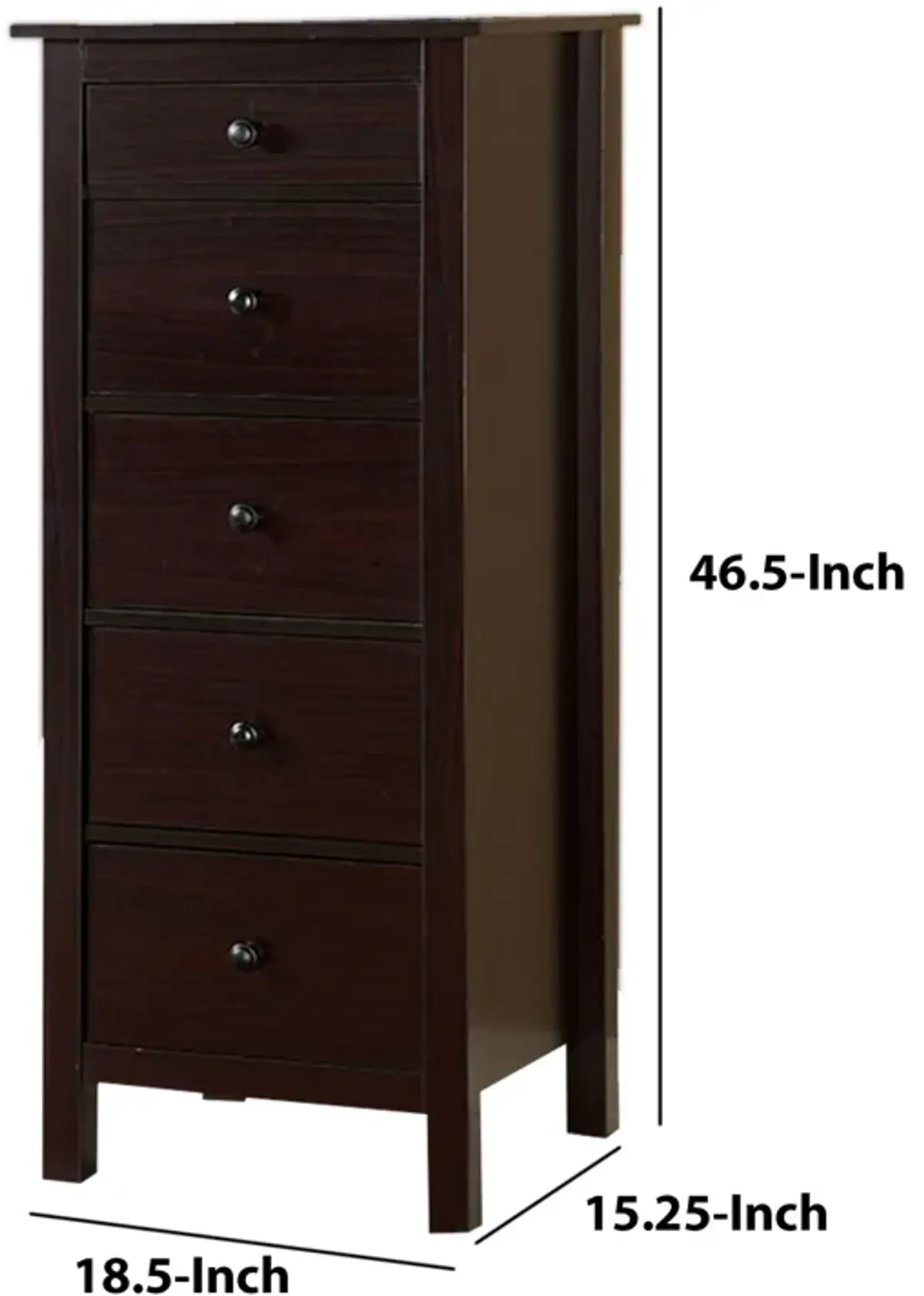 Contemporary Style 5 Drawer Wooden Chest with Straight Legs, Brown-Benzara