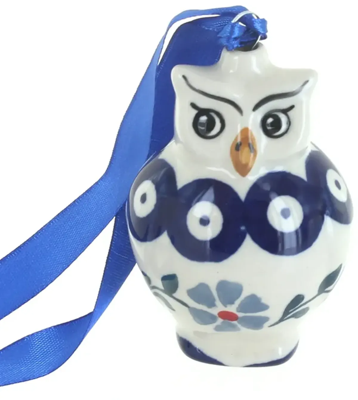 Blue Rose Polish Pottery Tulip Owl Ornament