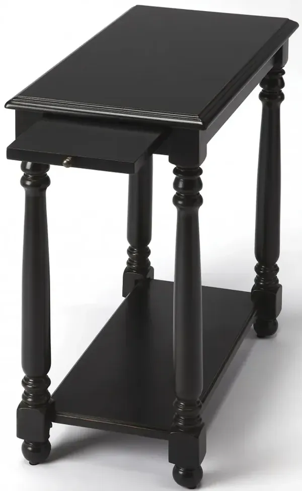 Hivvago 24 Inch Black Distressed Wood And Wood End Table With Shelf