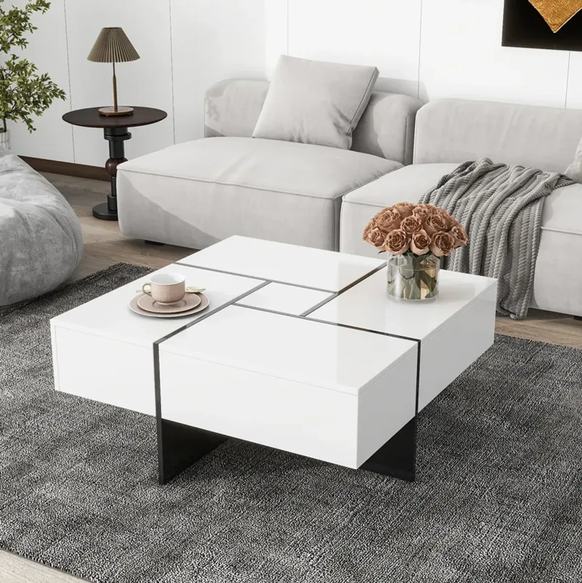 Merax Square UV High-gloss Coffee Table with Storage