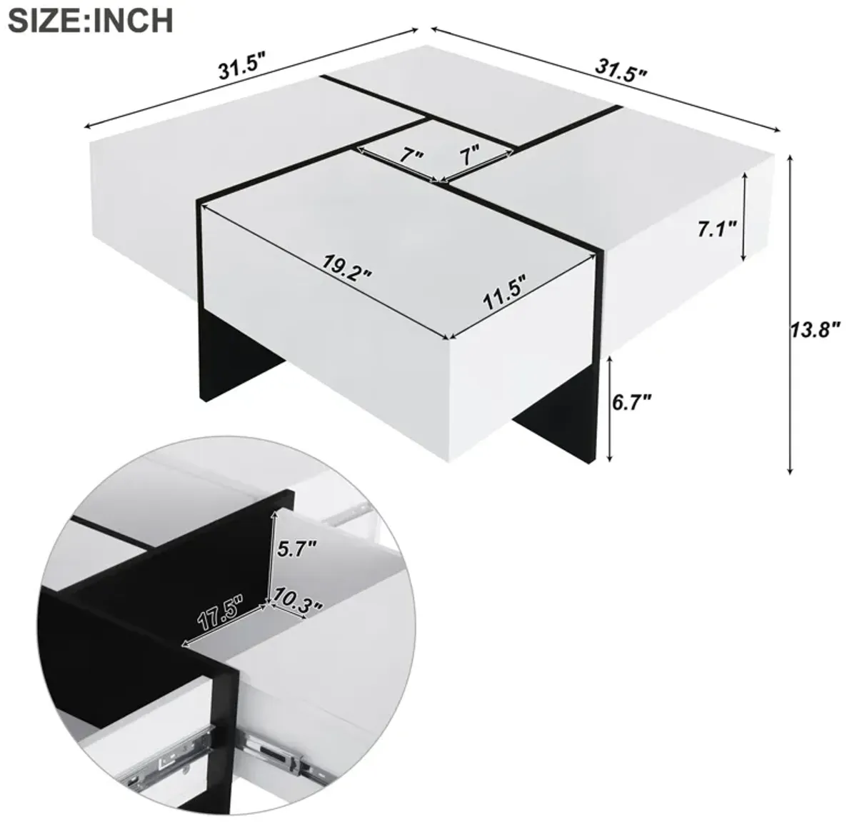 Merax Square UV High-gloss Coffee Table with Storage