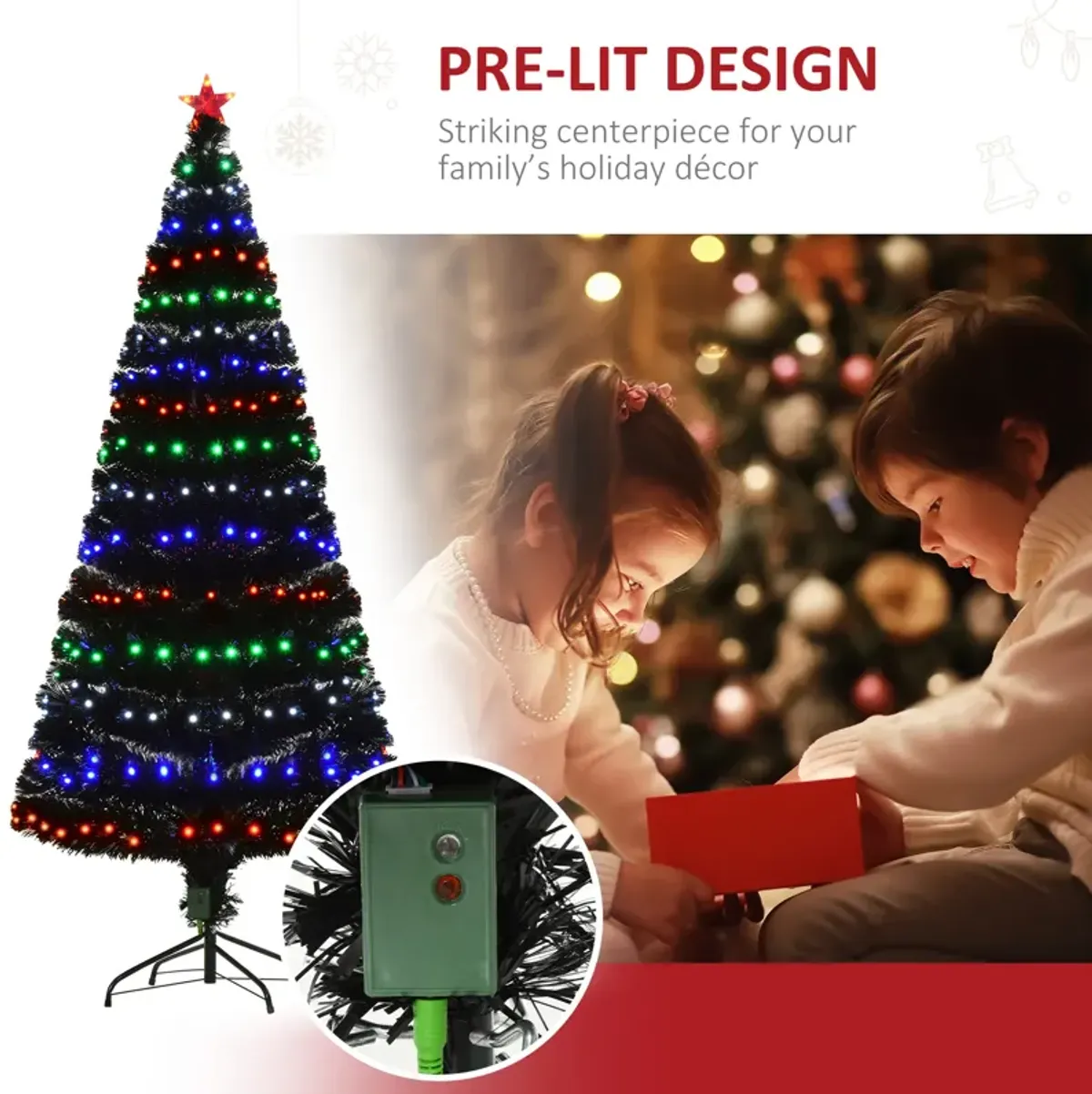 6FT Tall Fake Tree Multi-Color LED Light Holiday Home Christmas Decor