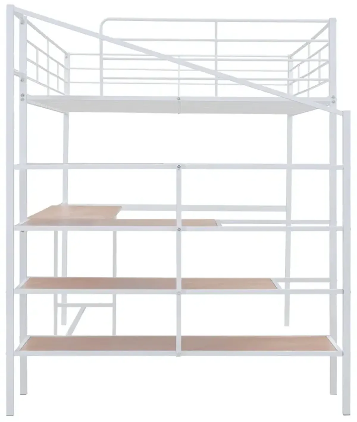 Full Size Metal Loft Bed With Desk And Lateral Storage Ladder