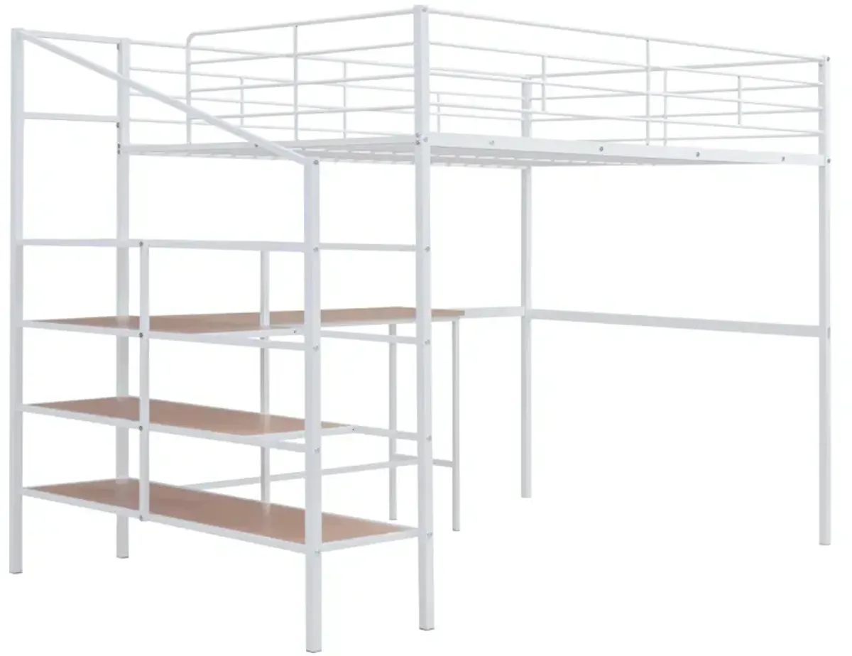 Full Size Metal Loft Bed With Desk And Lateral Storage Ladder