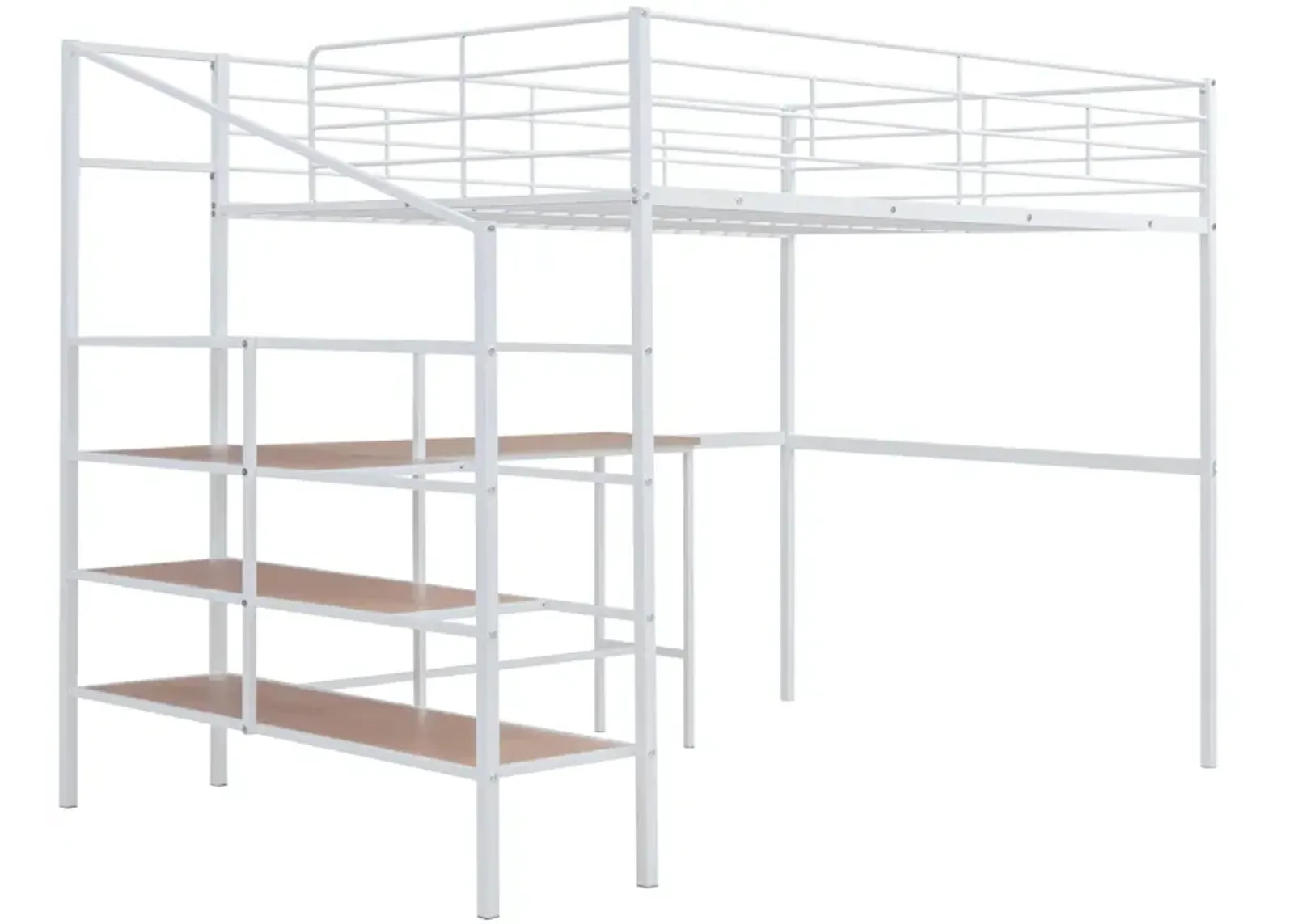 Full Size Metal Loft Bed With Desk And Lateral Storage Ladder