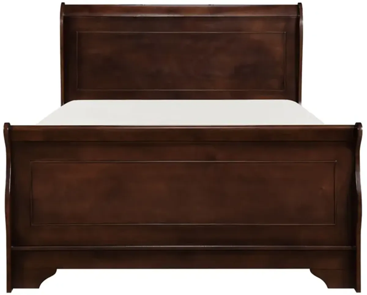 Transitional Queen Sleigh Style Bed, Dark Wood Frame, Cherry Brown Finish-Benzara