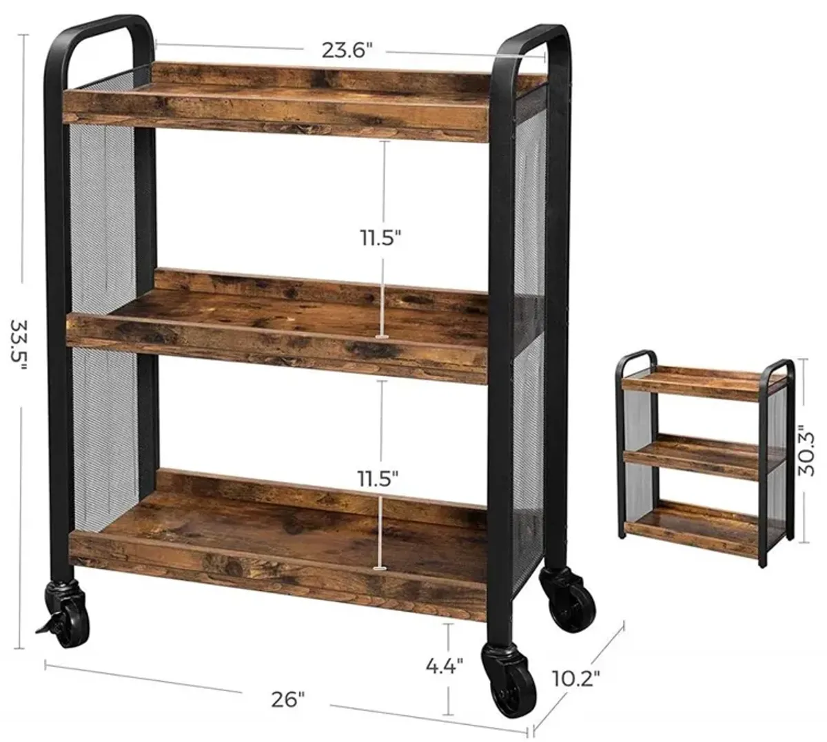 Rustic Brown Rolling Cart Slim Kitchen Cart for Narrow Spaces, Easy Assembly with Casters for Kitchen and Bathroom