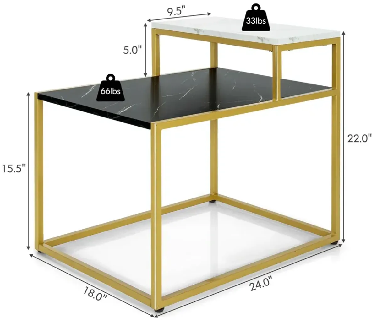 2 Tier End Side Table with  Metal Frame and Storage Shelf for Living Room-White