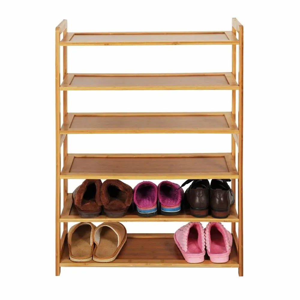 QuikFurn Solid Wood 6-Shelf Shoe Rack - Holds up to 24 Pair of Shoes