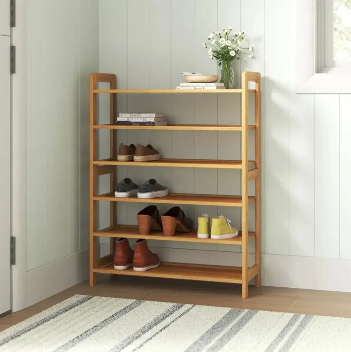 QuikFurn Solid Wood 6-Shelf Shoe Rack - Holds up to 24 Pair of Shoes