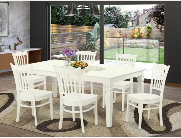 7  PcTable  and  chair  set  with  a  Dining  Table  and  6  Dining  Chairs  in  Linen  White