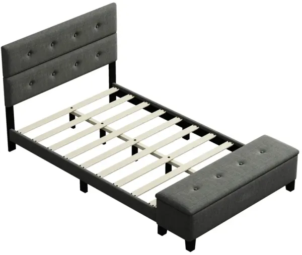Upholstered Queen Size Platform Bed with Storage Case Gray
