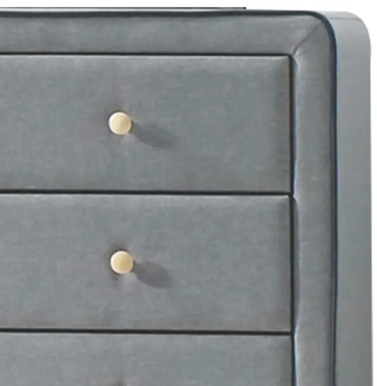 Transitional Style Wood and Fabric Upholstery Dresser with 6 Drawers, Gray-Benzara