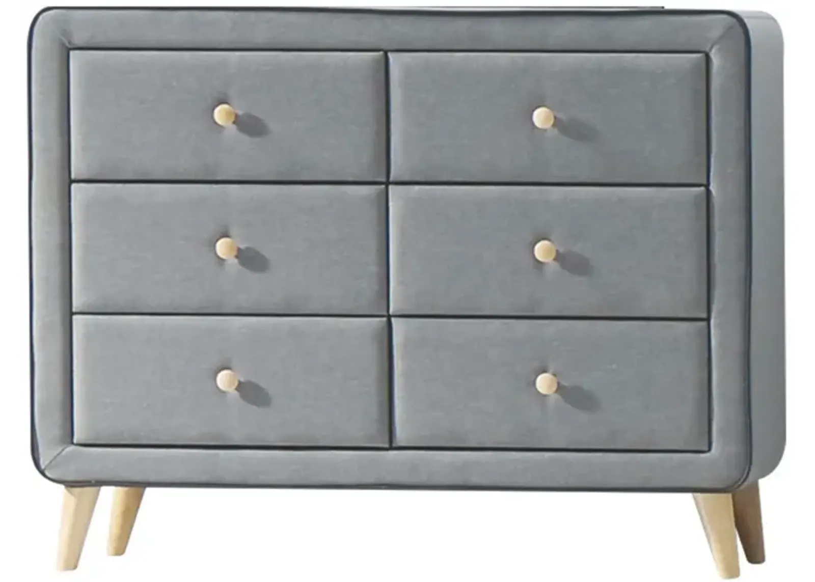 Transitional Style Wood and Fabric Upholstery Dresser with 6 Drawers, Gray-Benzara