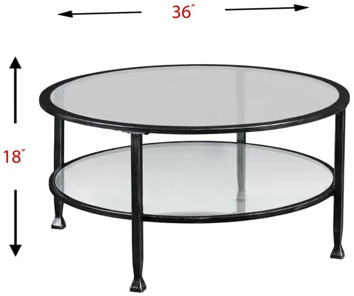 Hivvago 36" Black Glass And Metal Round Coffee Table