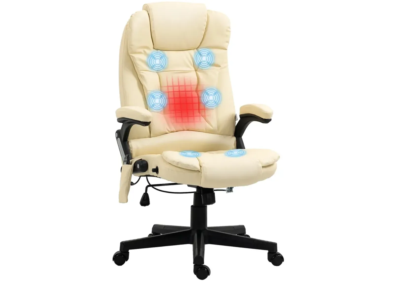 Beige Heated Massage Recliner: 6 Vibration Modes, Ergonomic