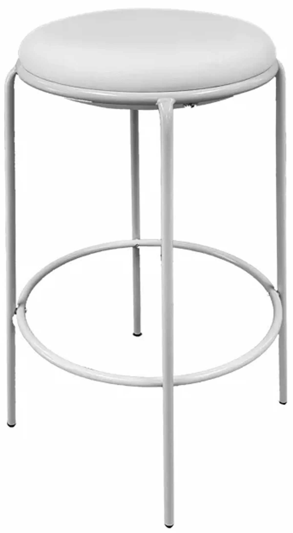 Neni 30 Inch Barstool Set of 2, Round Cushioned Seat, White Faux Leather - Benzara