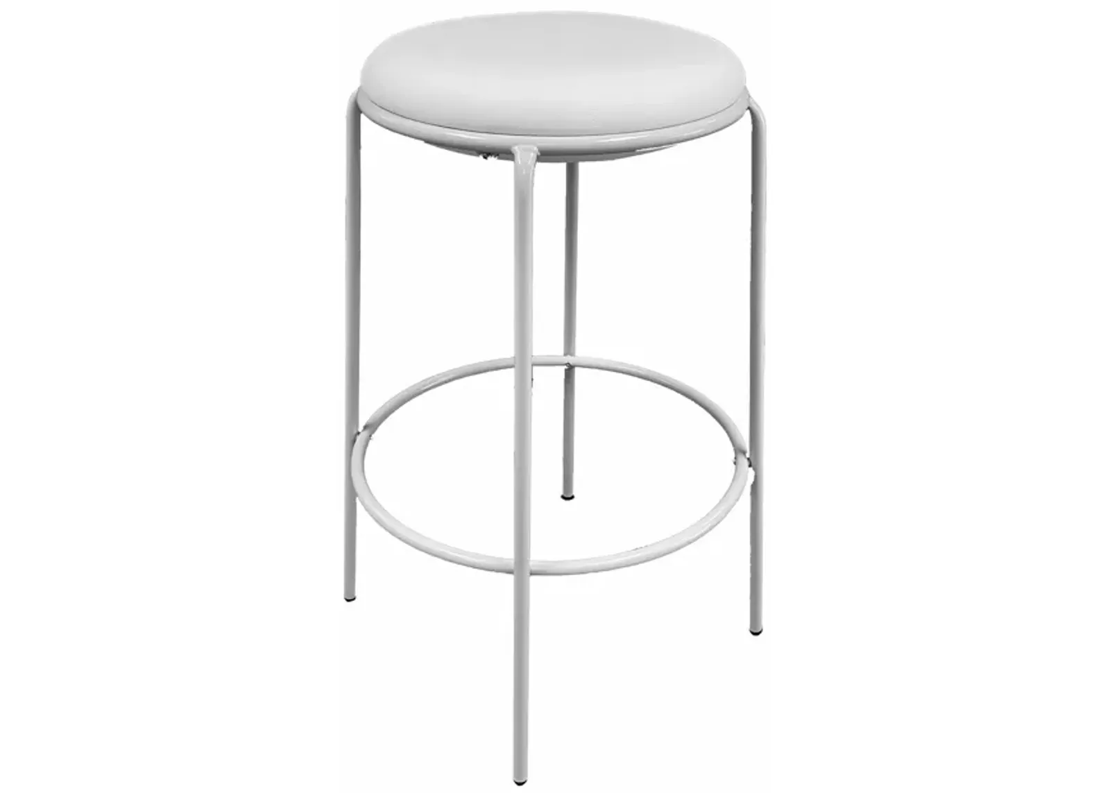 Neni 30 Inch Barstool Set of 2, Round Cushioned Seat, White Faux Leather - Benzara