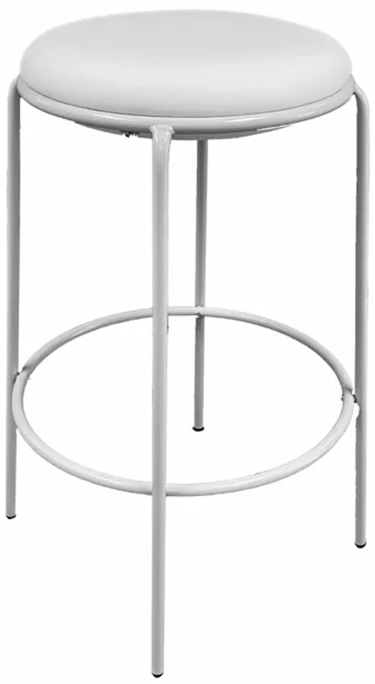 Neni 30 Inch Barstool Set of 2, Round Cushioned Seat, White Faux Leather - Benzara