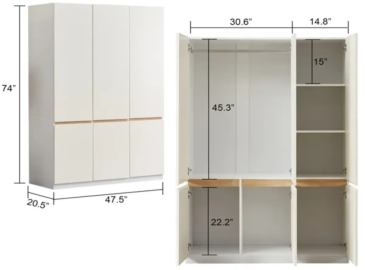 Armoire Wardrobe Closet,3 Door Armoire Closet Cabinet, Wooden Bedroom Armoires with Hanging Rod and 5 Storage 