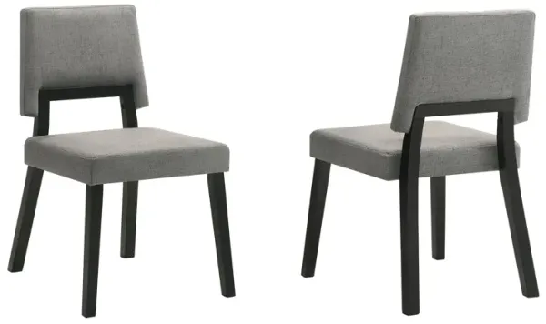 Yumi 23 Inch Dining Chair, Set of 2, Charcoal Gray Fabric Seat, Black - Benzara
