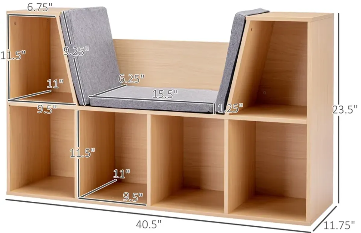 Natural Kids' Nook: 6-Cube Bookcase Organizer with Reading Seat