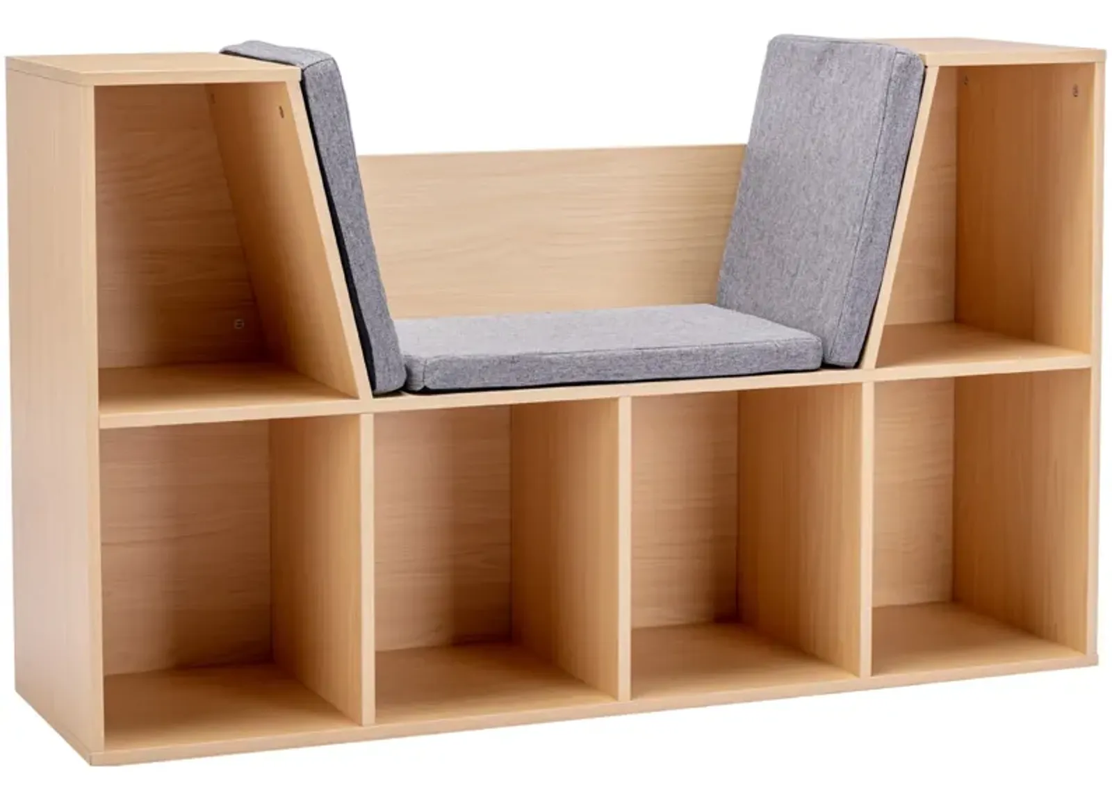 Natural Kids' Nook: 6-Cube Bookcase Organizer with Reading Seat