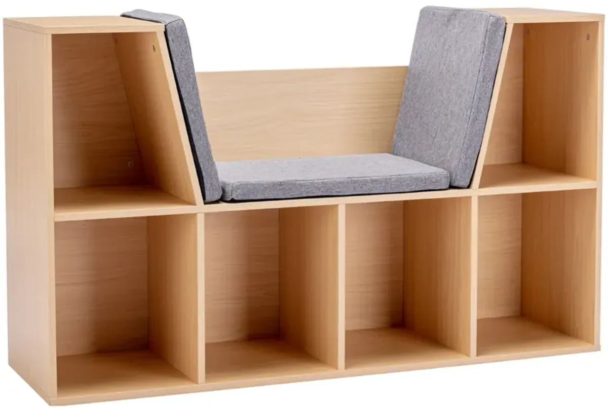 Natural Kids' Nook: 6-Cube Bookcase Organizer with Reading Seat