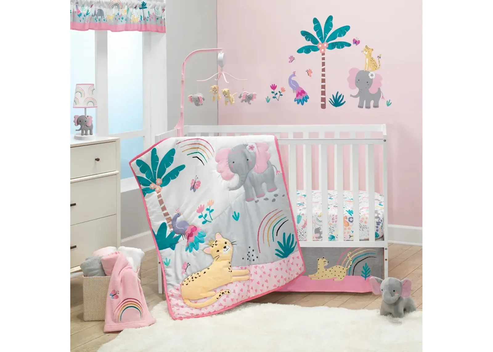 Bedtime Originals Rainbow Jungle Elephant/Leopard 3-Piece Baby Crib Bedding Set