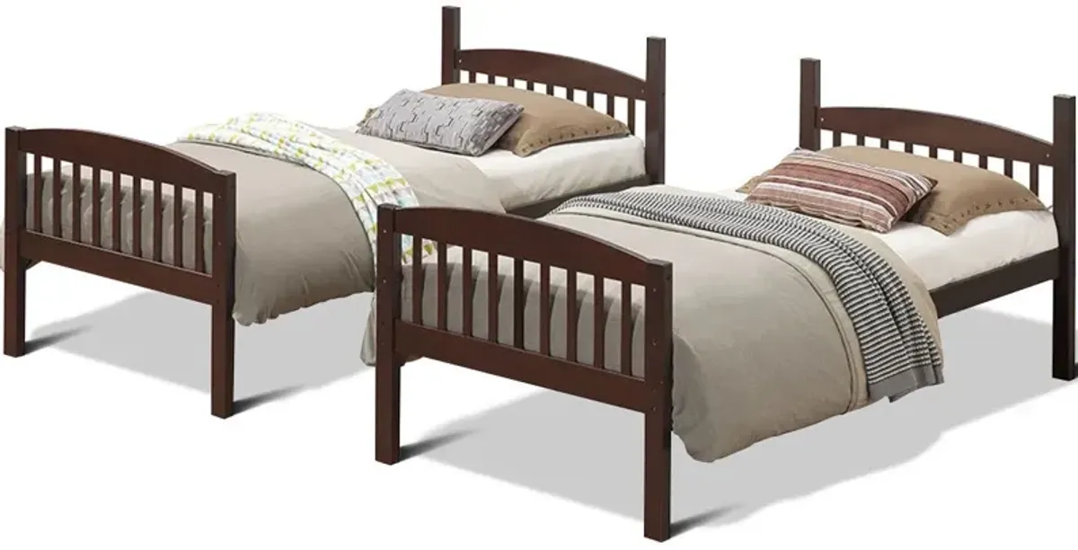 Hardwood Twin Bunk Bed Frames with Inclined Ladder and Safety Guardrails