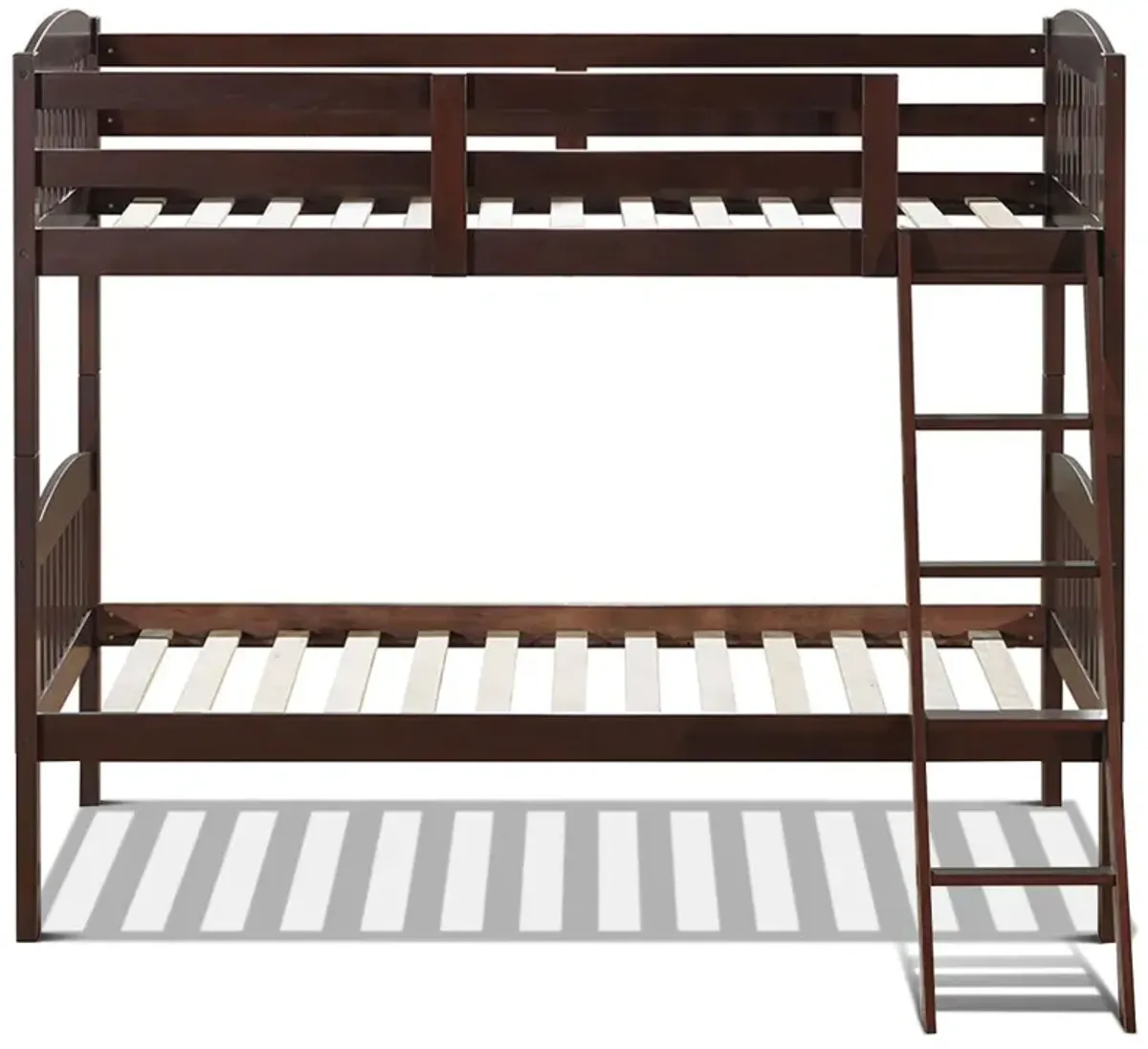 Hardwood Twin Bunk Bed Frames with Inclined Ladder and Safety Guardrails