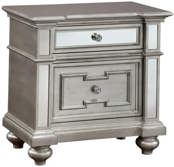 Streamdale Glam Silver Nightstand with Mirrored Accents
