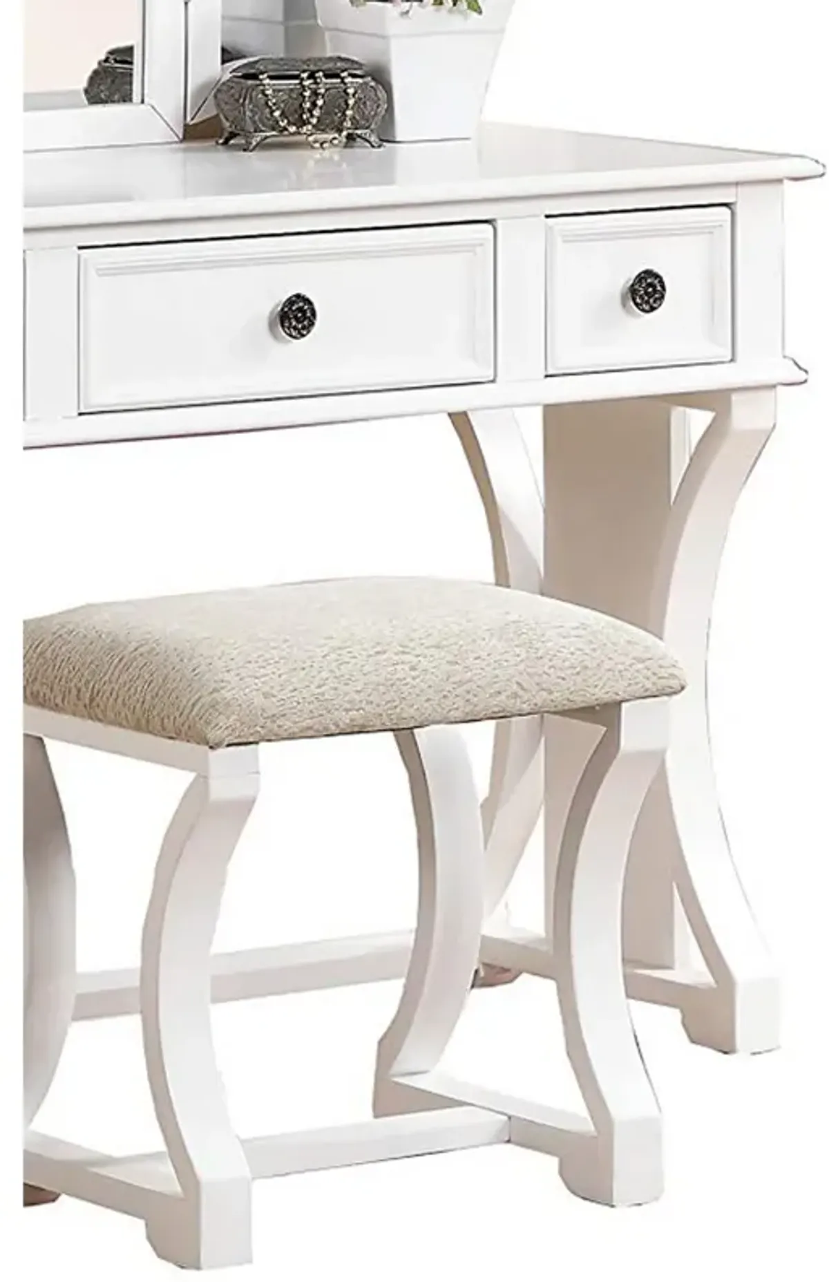 Modish Vanity Set Featuring Stool And Mirror White-Benzara