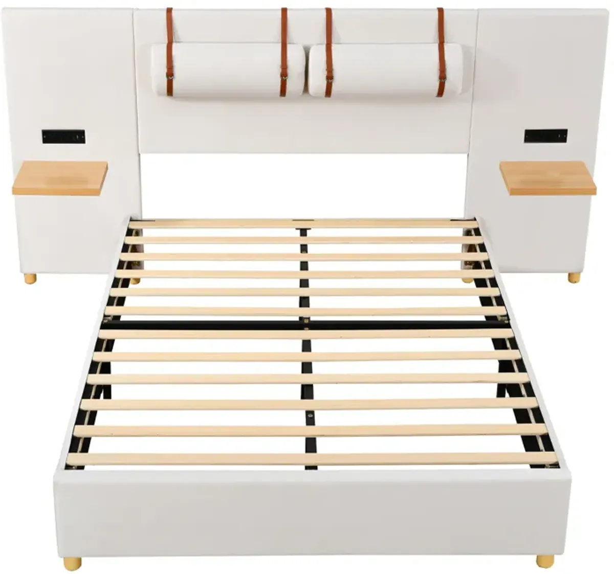 Merax Velvet Platform Bed  with Built-in Pillows