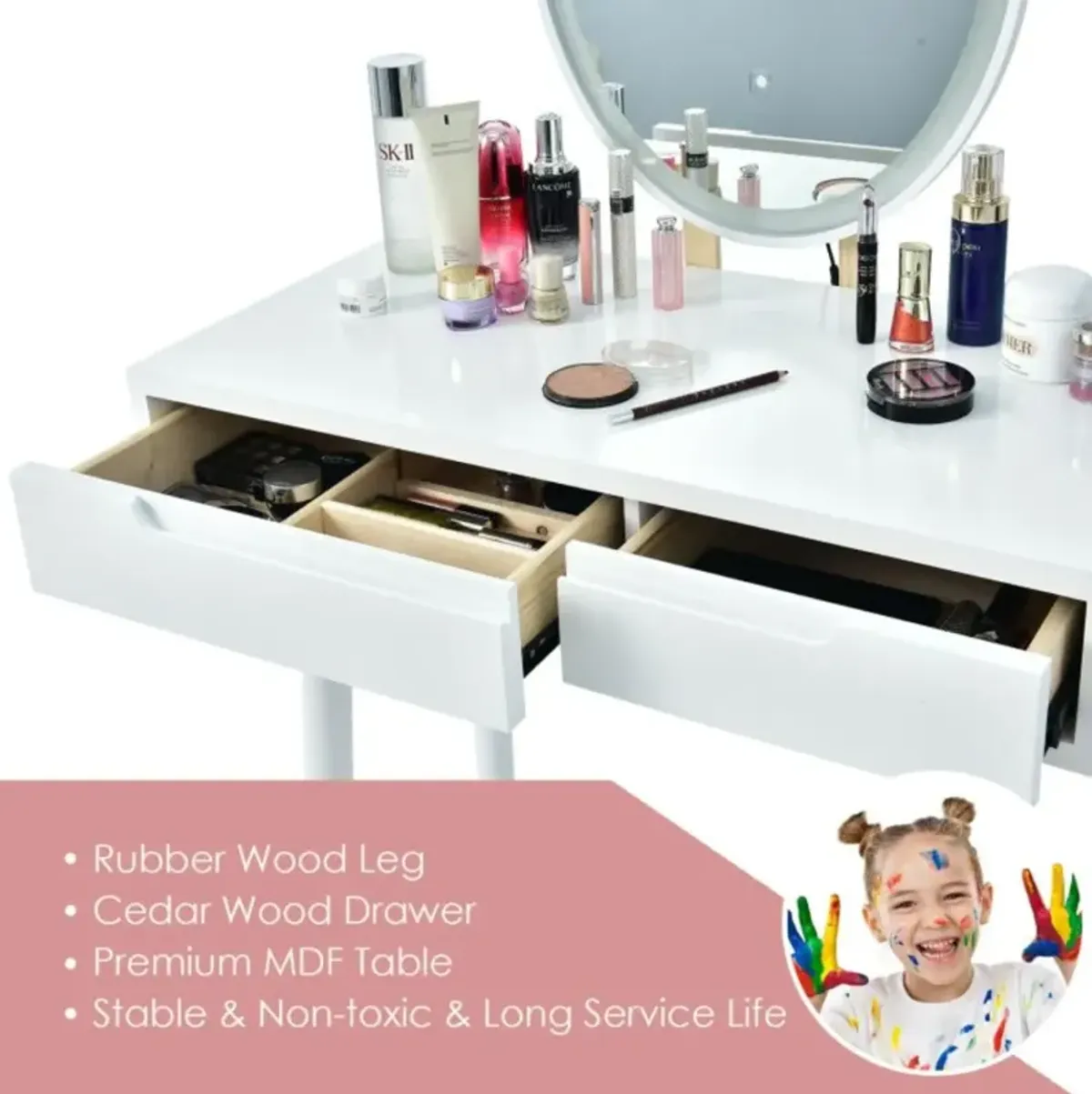 Hivvago Touch Screen Vanity Makeup Table Stool Set with Lighted Mirror