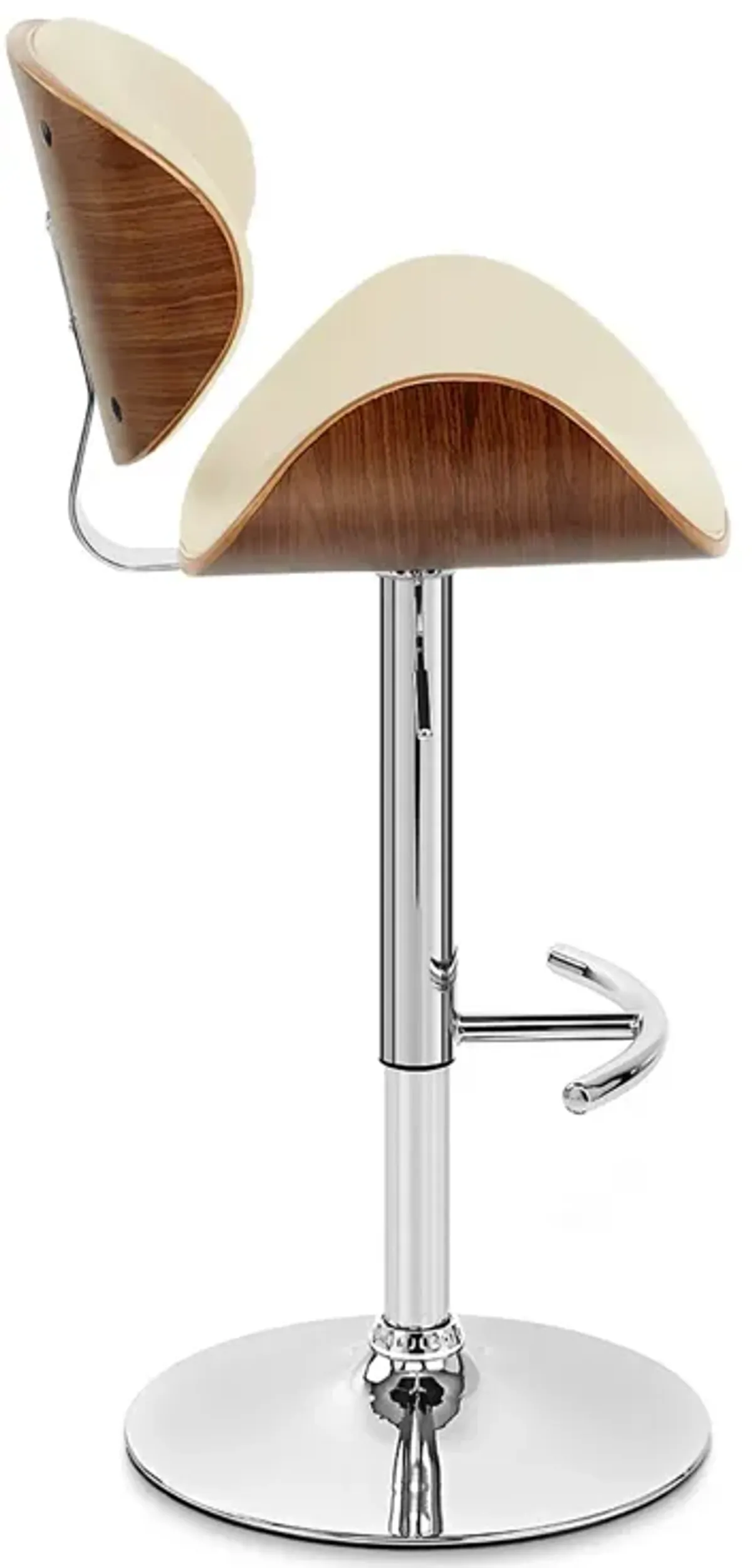 Naples Cream Faux Leather Adjustable Height Swivel Walnut Wood and Chrome Base Stool