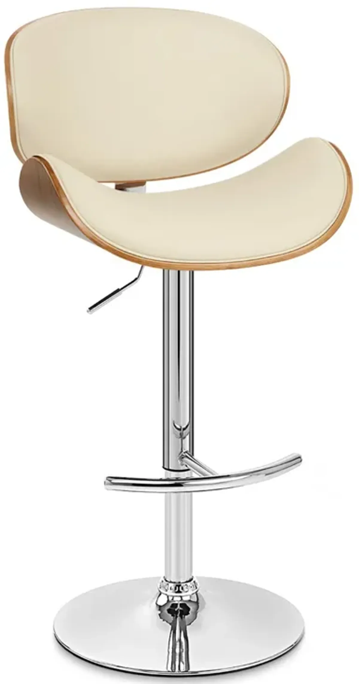 Naples Cream Faux Leather Adjustable Height Swivel Walnut Wood and Chrome Base Stool