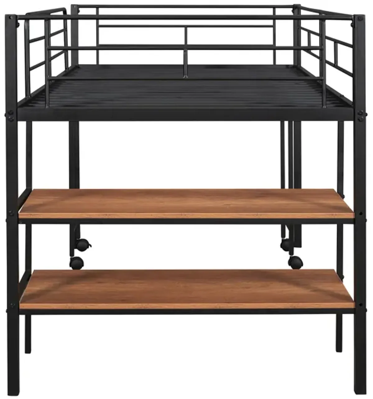 Merax Metal Loft Bed with Movable Desk and Shelves