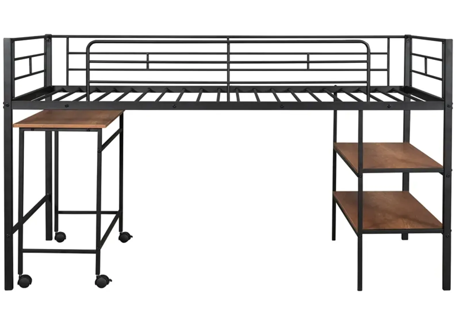 Merax Metal Loft Bed with Movable Desk and Shelves